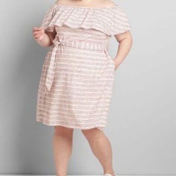 Lane Bryant Wear 4 Ways Off The Shoulder Red & Gray Stripe Dress 22/24 Plus NWT - Picture 4 of 9